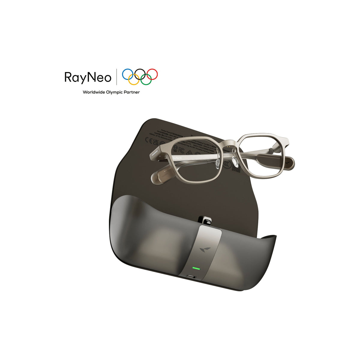 RayNeo iO AI Glasses Dune Gold charging case bundle