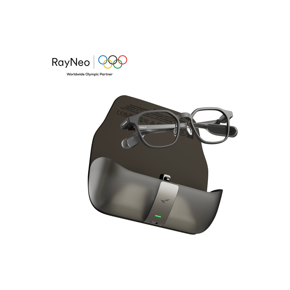 RayNeo iO AI Glasses Polar Night Grey charging case bundle