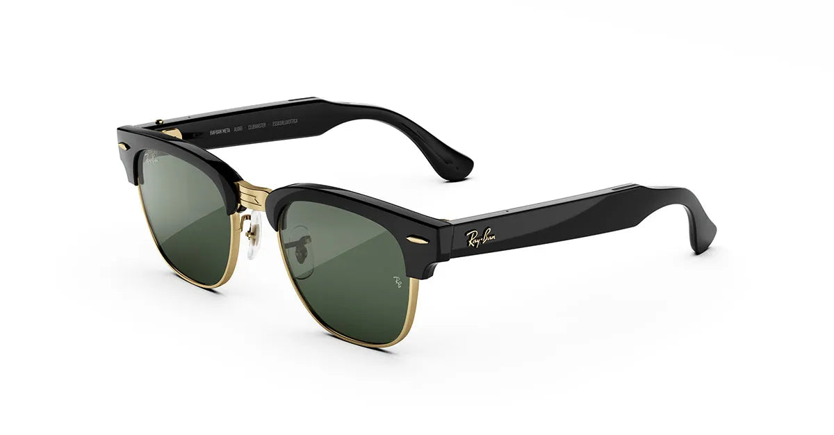 Ray-Ban Meta Audio Clubmaster Shiny Black on Gold / Transitions Graphite Green / Standard